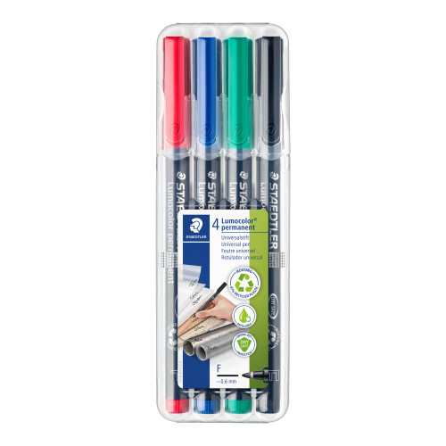 Permanentinis žymeklis STAEDTLER LUMOCOLOR 318F, 0.6 mm, 4 spalvų rinkinys-Žymekliai-Rašymo