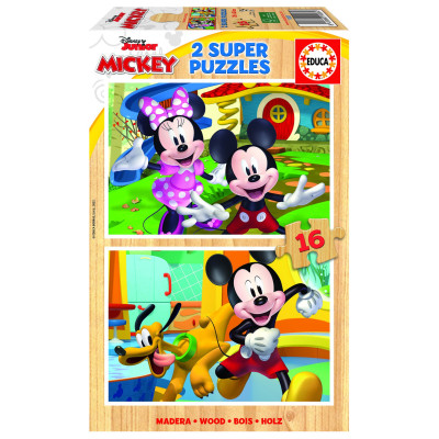 2 dėlionės (puzzle) medinės 2x16 MICKEY ir MINNIE 3-4metų ŽAISLAI