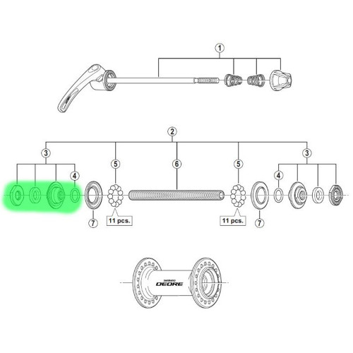 Konusas, poveržlė ir veržlė stebulei Shimano HB-M590 Ratai /jų dalys