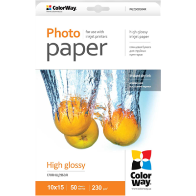 ColorWay High Glossy Photo Paper, 10x15, 230 g/m2, 50 sheets Tradicinė ir momentinė fotografija