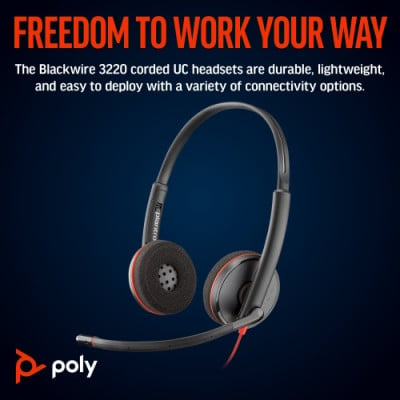 Poly Blackwire 3220 Stereo Laidinės ausinės, USB-C, USB-C/A Adapter, Juoda Kompiuterių priedai