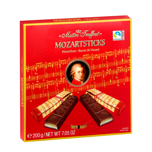 Šokoladiniai saldainiai MAITRE TRUFFOUT, Mozartsticks, su marcipanu ir pistacijų kremu, 200 g